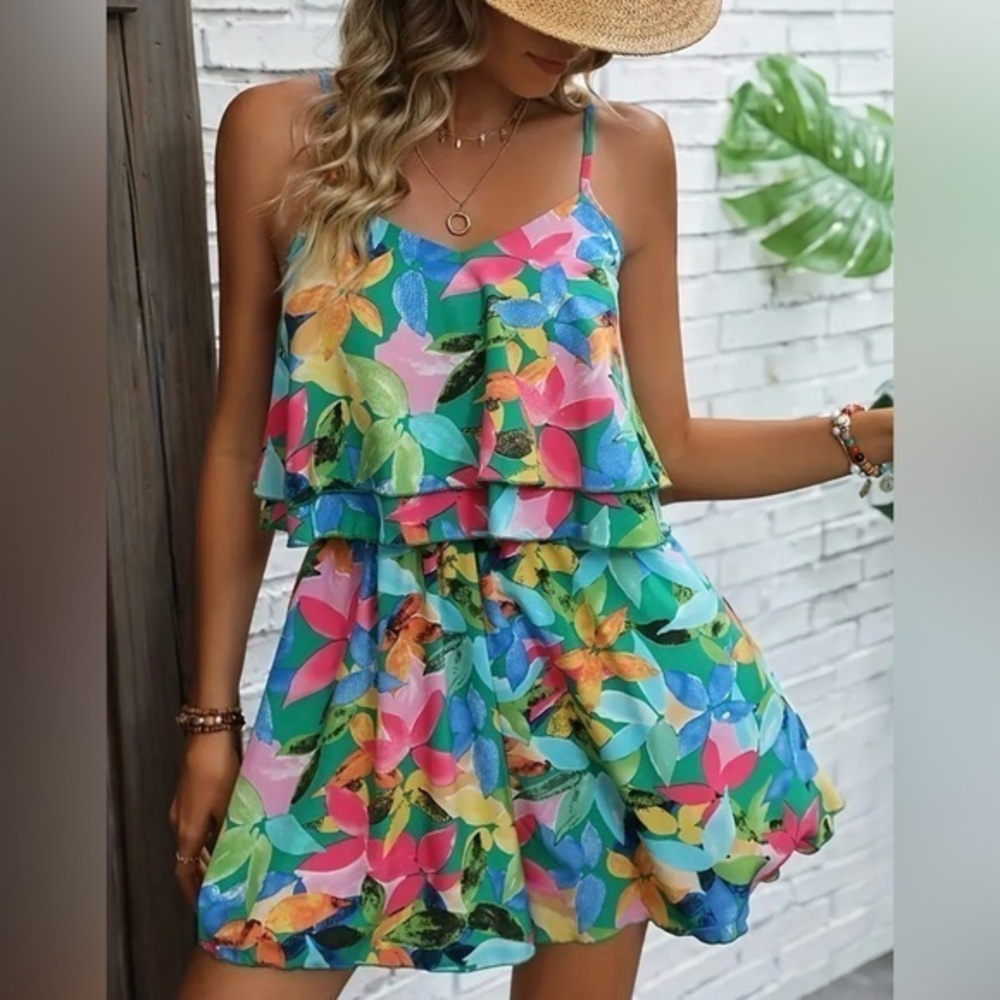 Women'S Tropical Print Romper, NWT Size XL